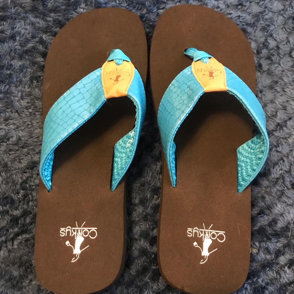 Corkys flip flops blue